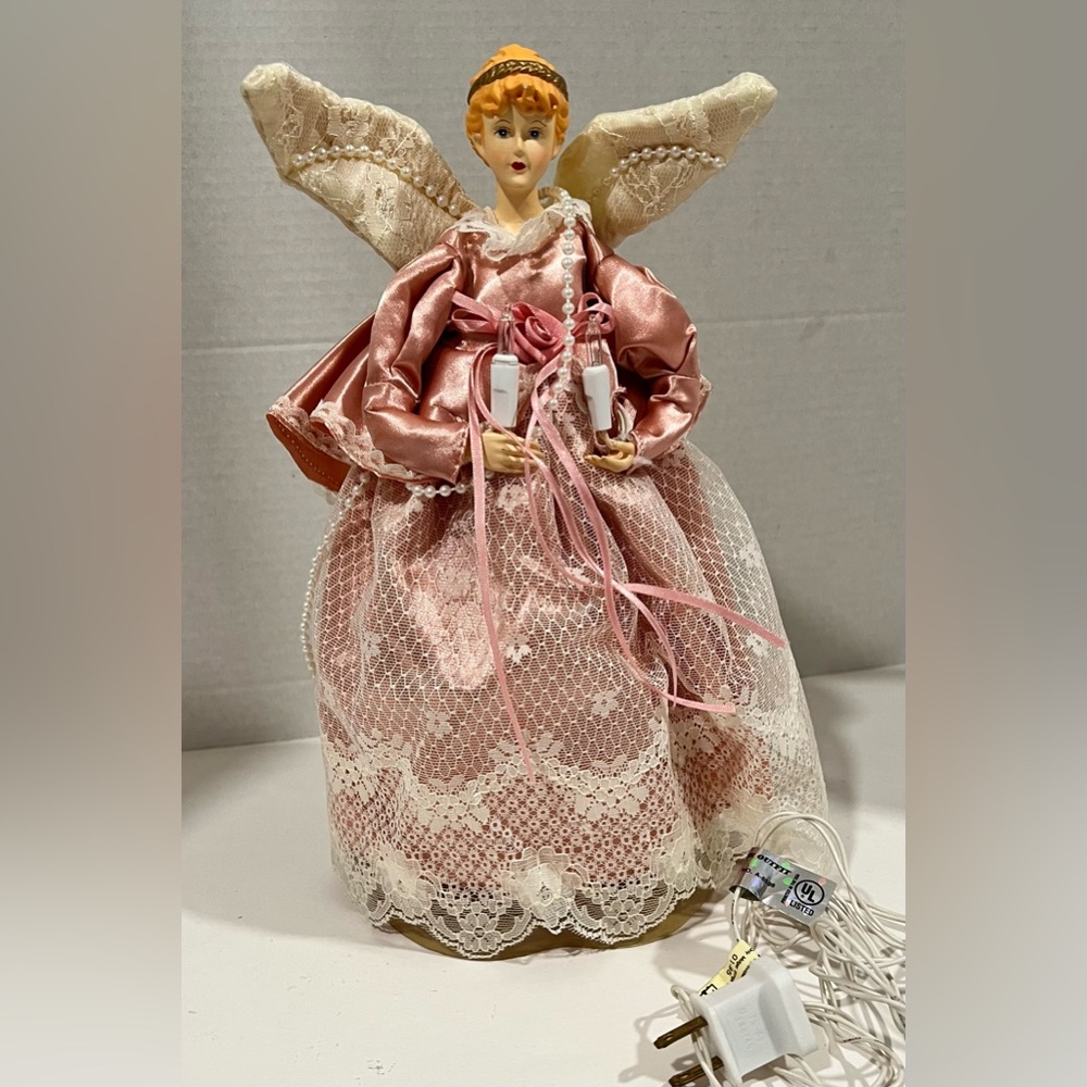 Deck The Halls….. Lighted Pink Satin Angel Tree Top Or Table Top Christmas Decor